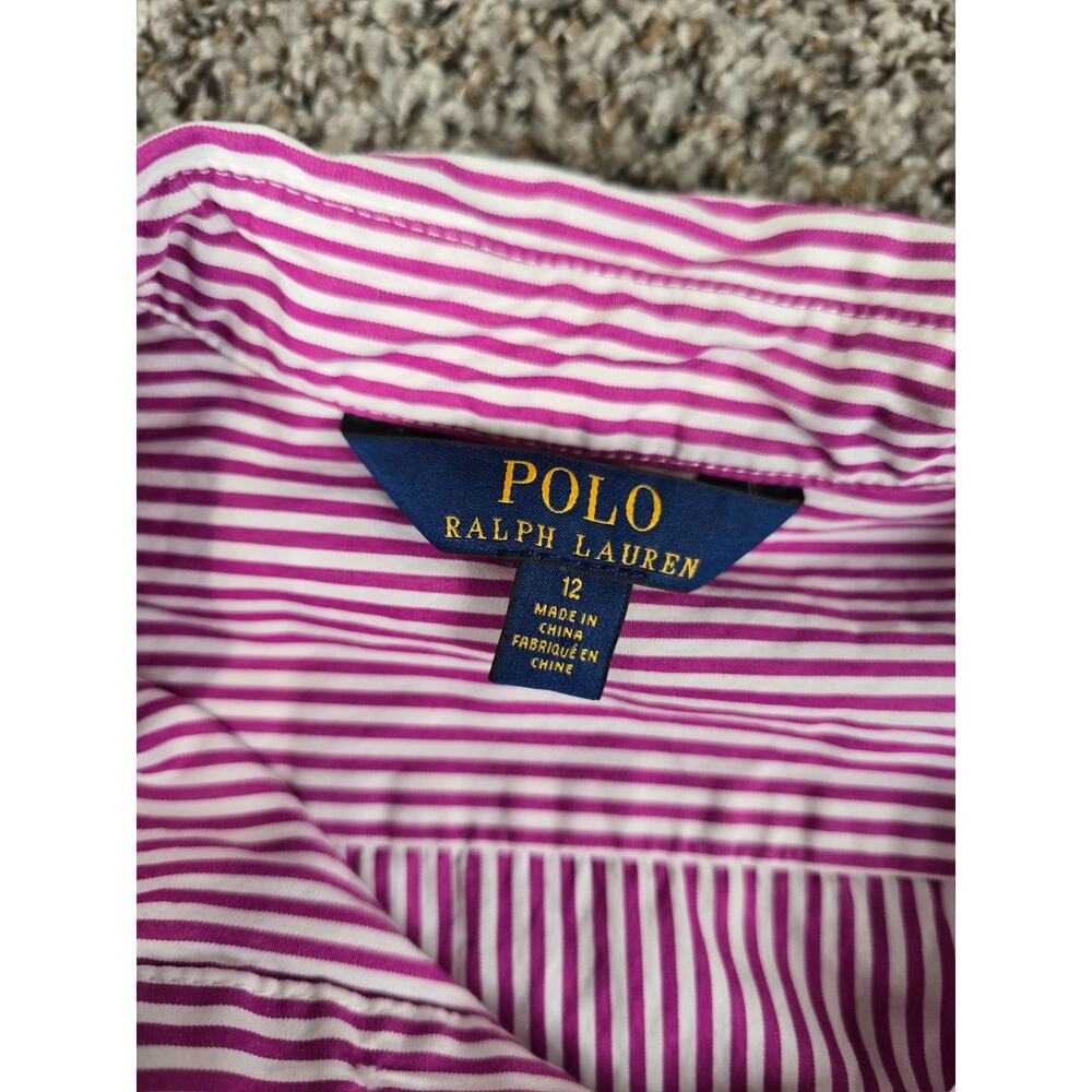 Polo Ralph Lauren Girls Size 12 Pink Striped Button-Down Belted Shirt Dress - Picture 3 of 7
